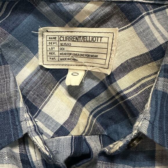 NEW Current / Elliot 100% Linen Picnic Plaid Slim Boy Shirt Blue Summer Vacation - Picture 4 of 8